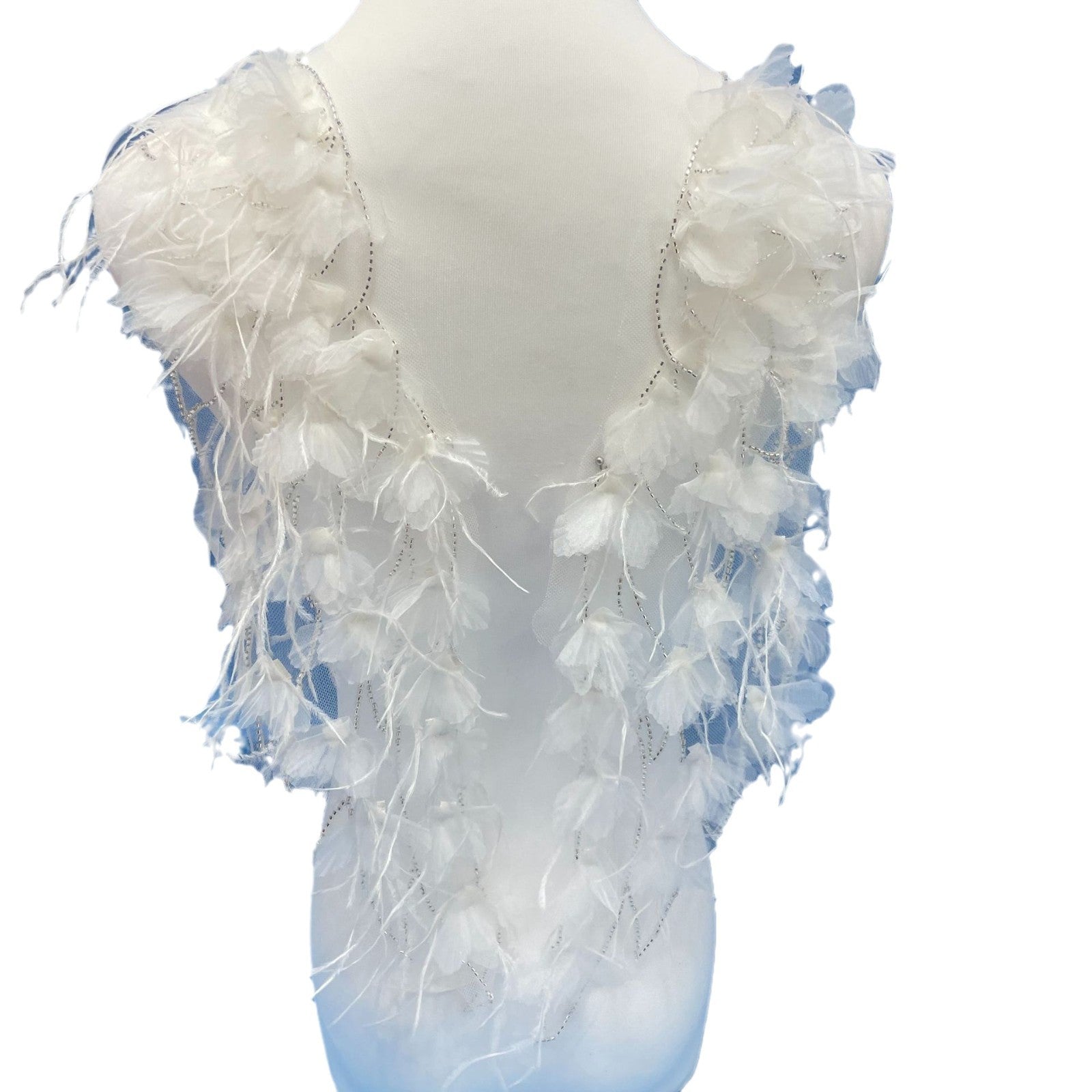 Ultra-Embellished Ostrich Feather & Beaded 3D Floral Sleeve Appliqué – Ethereal DIY Trim for Evening Gowns, Stage Costumes & Bridal Fashion Accessories - Image 5