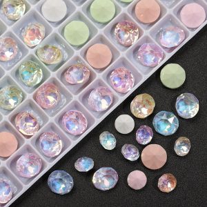 33-Facet 8mm Mocha Gradient Pointed-Back Nail Rhinestones – Mini Stacked Crystal Gems for DIY Manicure, Bag & Apparel Embellishments