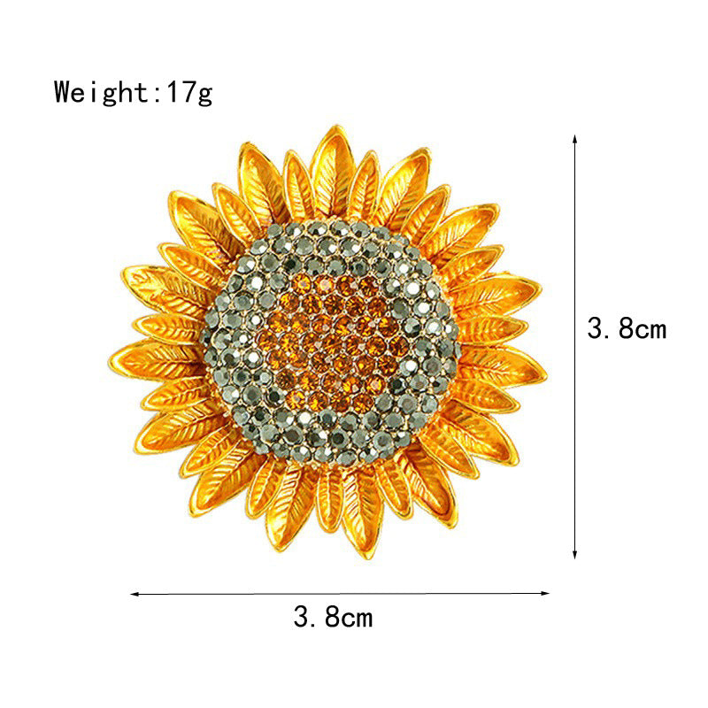 Women's Eco Alloy Enamel Sunflower Brooch - Crystal Rhinestone Flower Pin, Fashion Botanical Accessory - Image 3