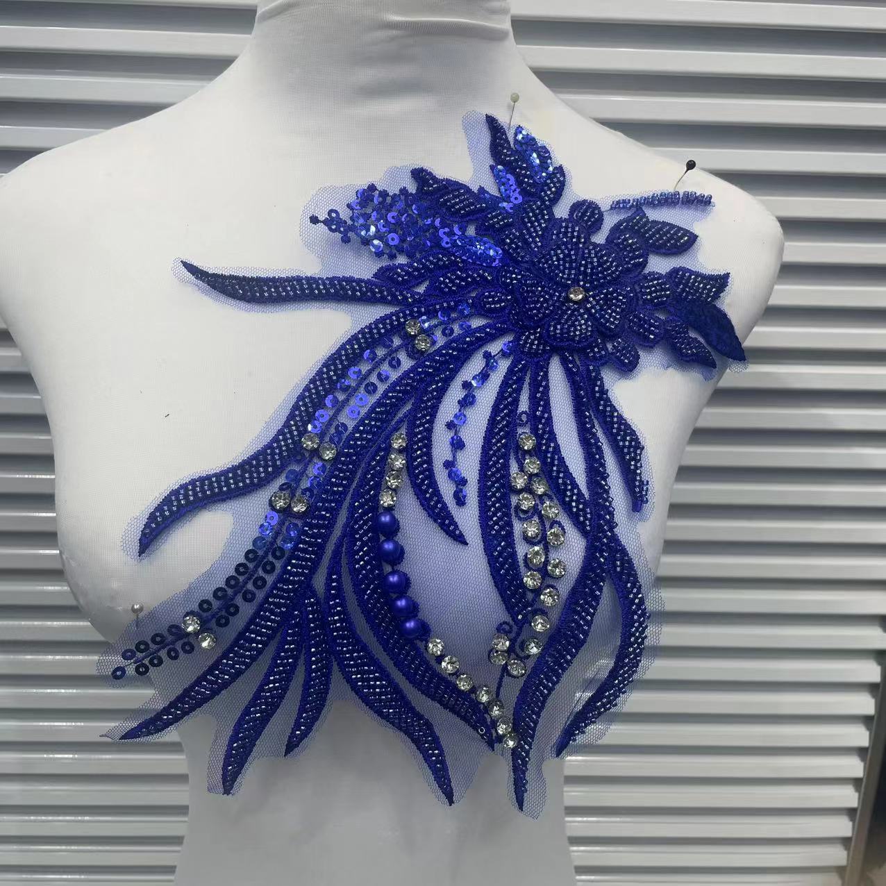 Beaded Sequin Lace Appliqué for Wedding Dresses | Floral Shoulder Trim - Image 2