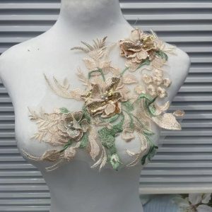 3D Beaded Floral Appliqué for Wedding Dresses | Sequin Tulle Trim