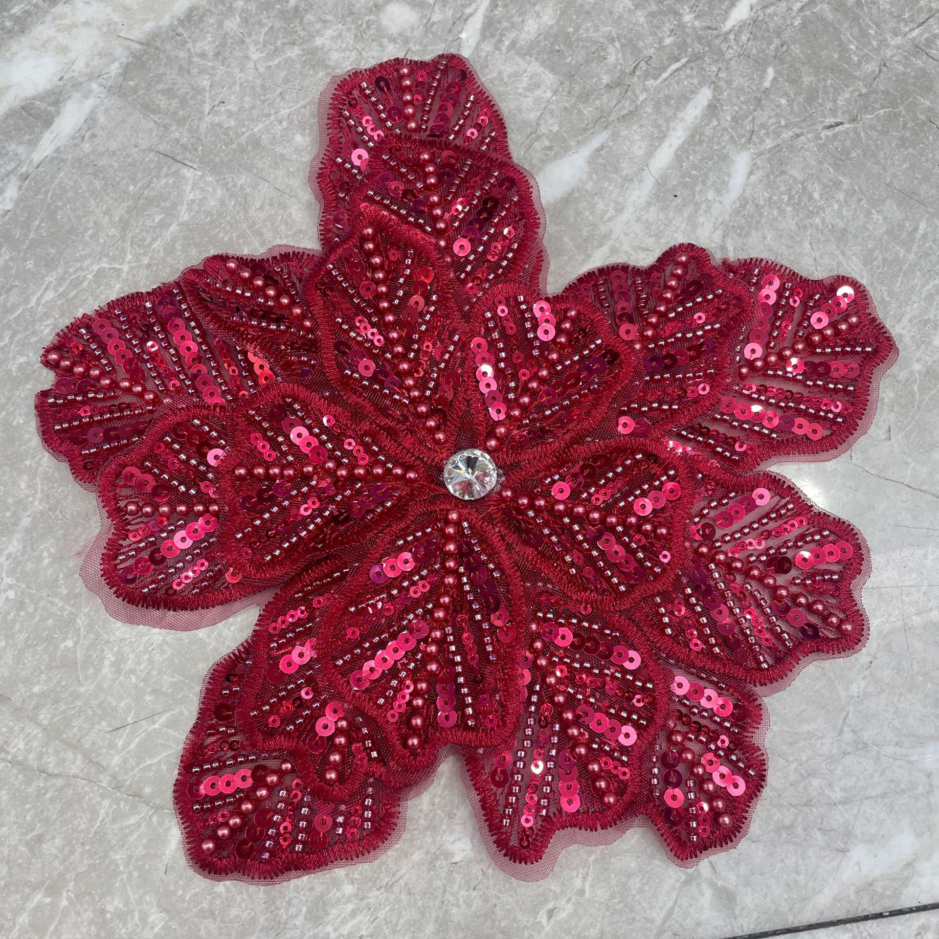 Large Floral Lace Appliqué Trim with Sequins & Beading – Embellished DIY Sew-On Embroidered Flower for Wedding Dresses, Evening Gowns & Bridal Fashion Accessories - Image 12