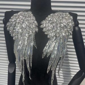 Luxury Pearl & Crystal Wing Applique Patch - High-Quality Beaded Sequin Embroidery