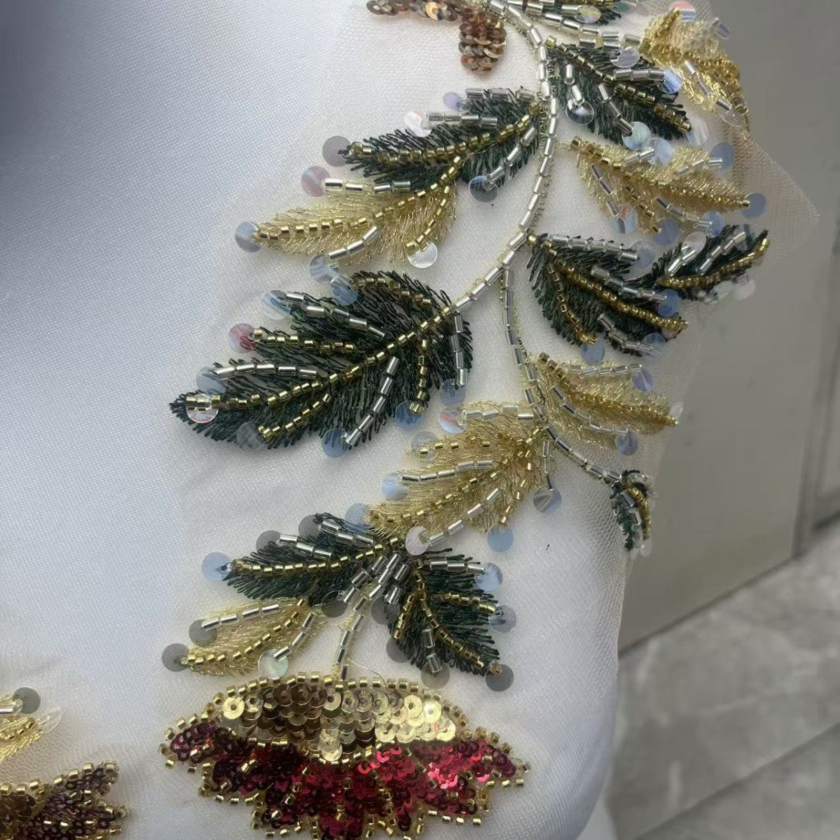 Multicolor Floral Lace Trim with Beaded & Rhinestone Embellishment – Sparkling Appliqué for Wedding Dresses, Evening Gowns & Bridal DIY Sewing Projects - Image 4