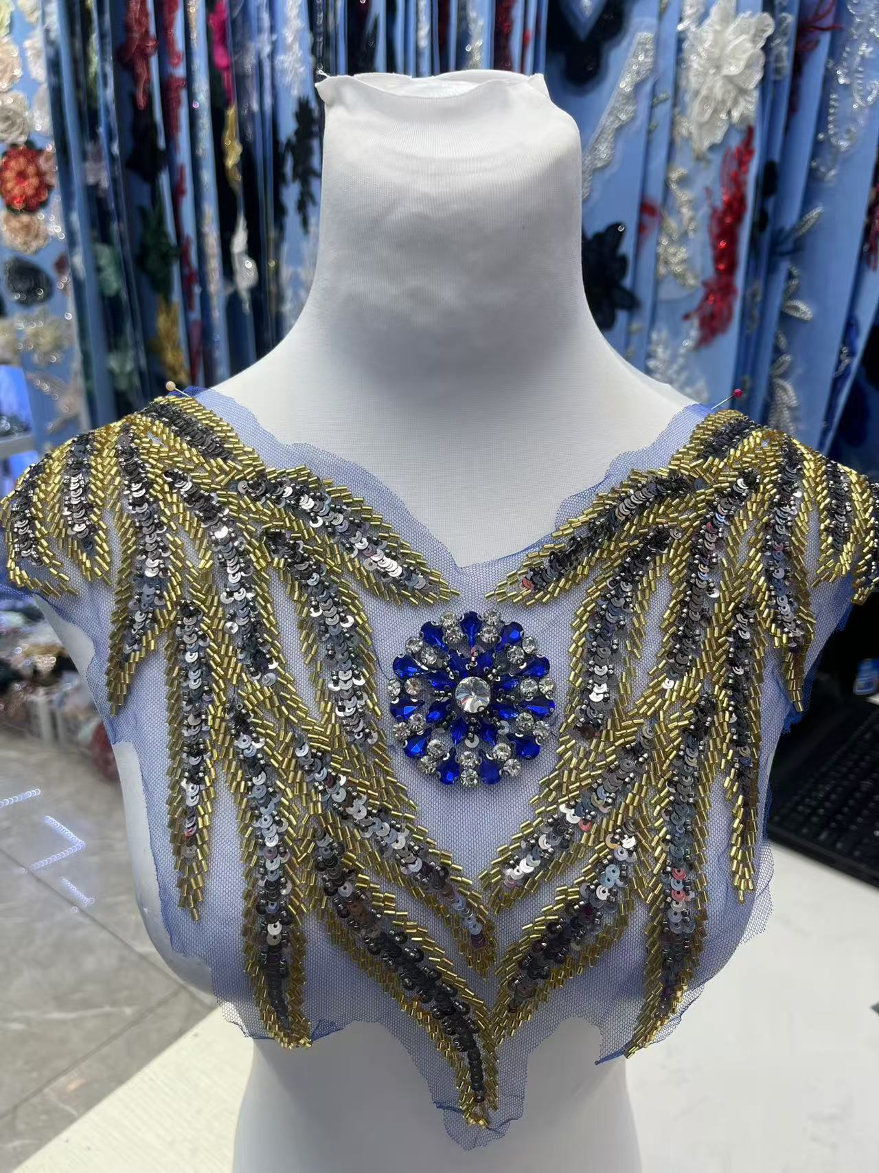 Multicolor Hand-Beading Lace Trim with Crystal Glass Rhinestones & Seed Beads – Embellished DIY Appliqué for Wedding Dresses, Evening Gowns, Qipao & Bridal Fashion Sewing Projects - Image 11