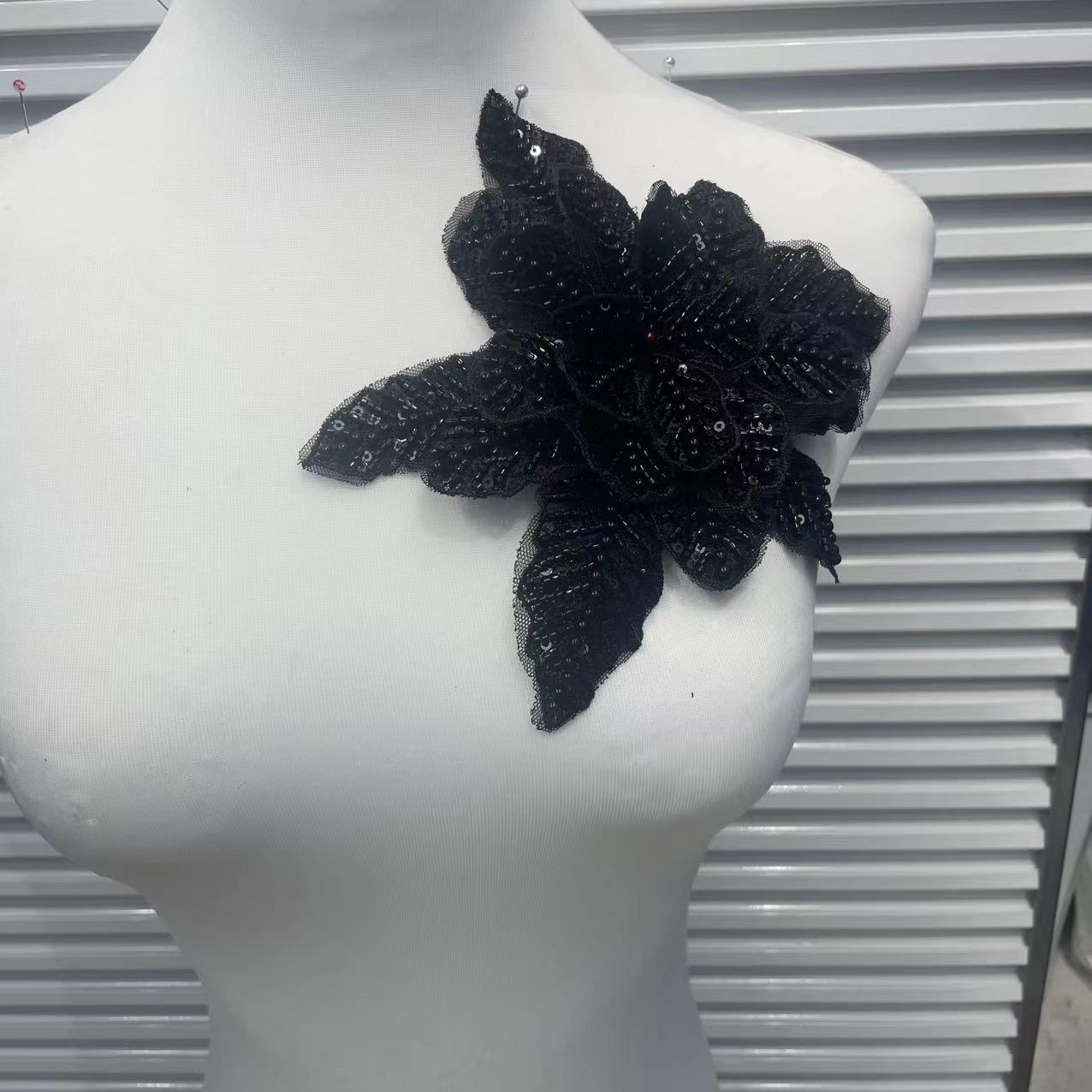 Large Floral Lace Appliqué for Wedding Dresses | Beaded Sequin Trim