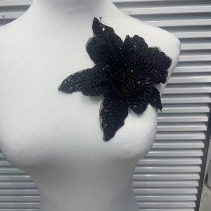 Large Floral Lace Appliqué with Embroidery, Sequins & Beading – Sparkling DIY Trim for Wedding Dresses, Evening Gowns & Bridal Fashion Accessories