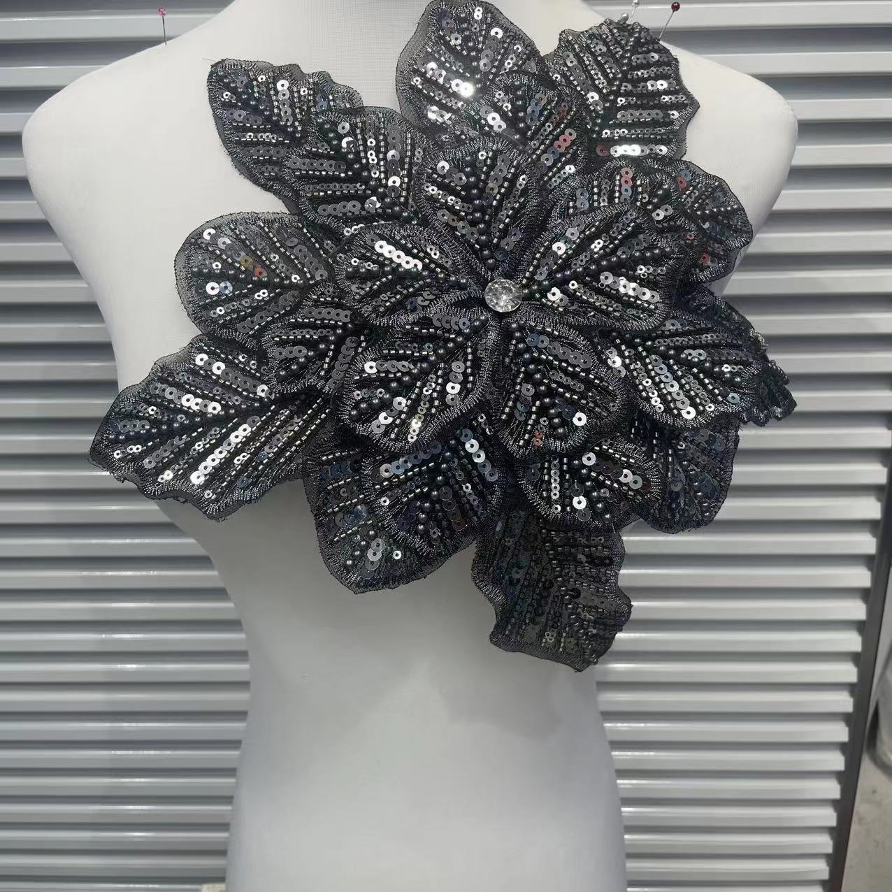 3D Extra-Large Snowflake Appliqué with 4-Layer Stiff Tulle, Fully Beaded & Sequined – Bold DIY Embellishment for Winter Wedding Dresses, Evening Gowns, Festival Costumes & Fashion Craft Projects - Image 7