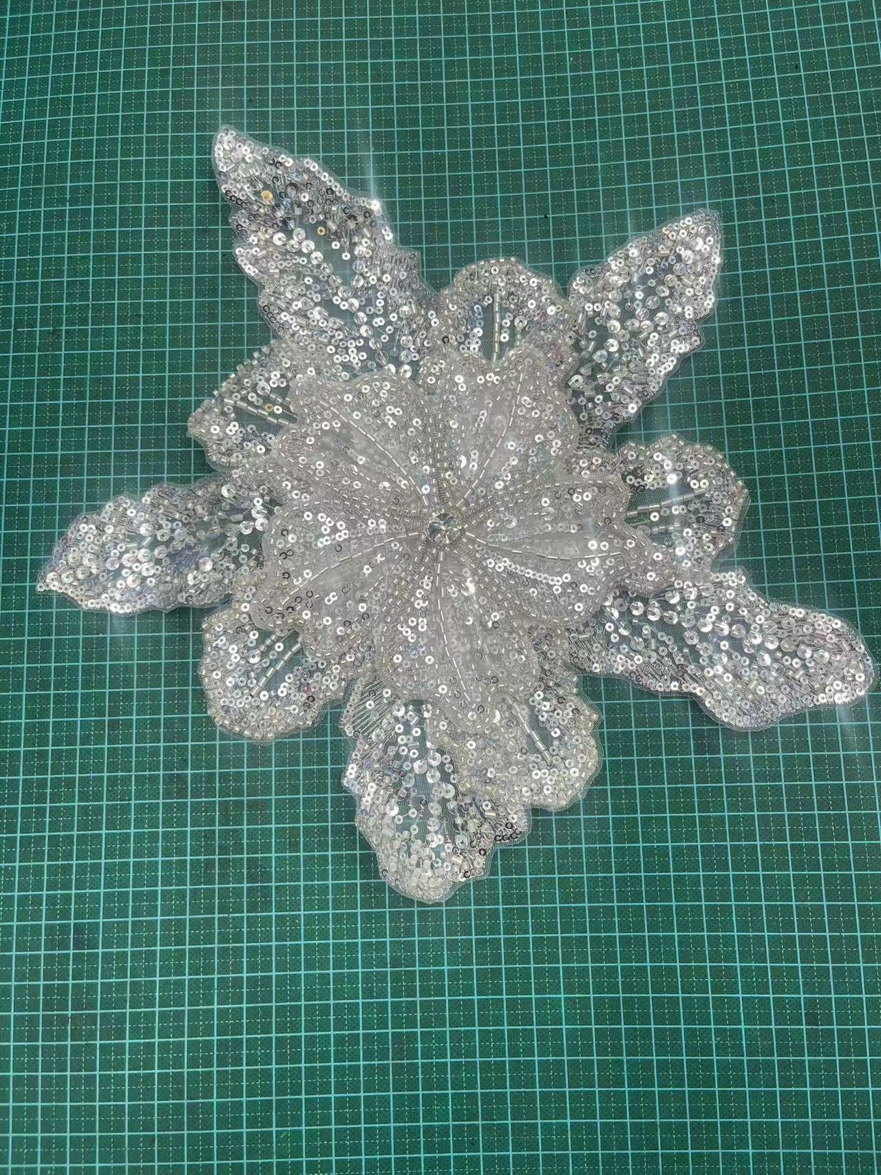 Multicolor Layered Sequin & Beaded 3D Floral Appliqué – Decorative Patch for Dresses, Evening Gowns & Bridal Fashion Accessories - Image 7