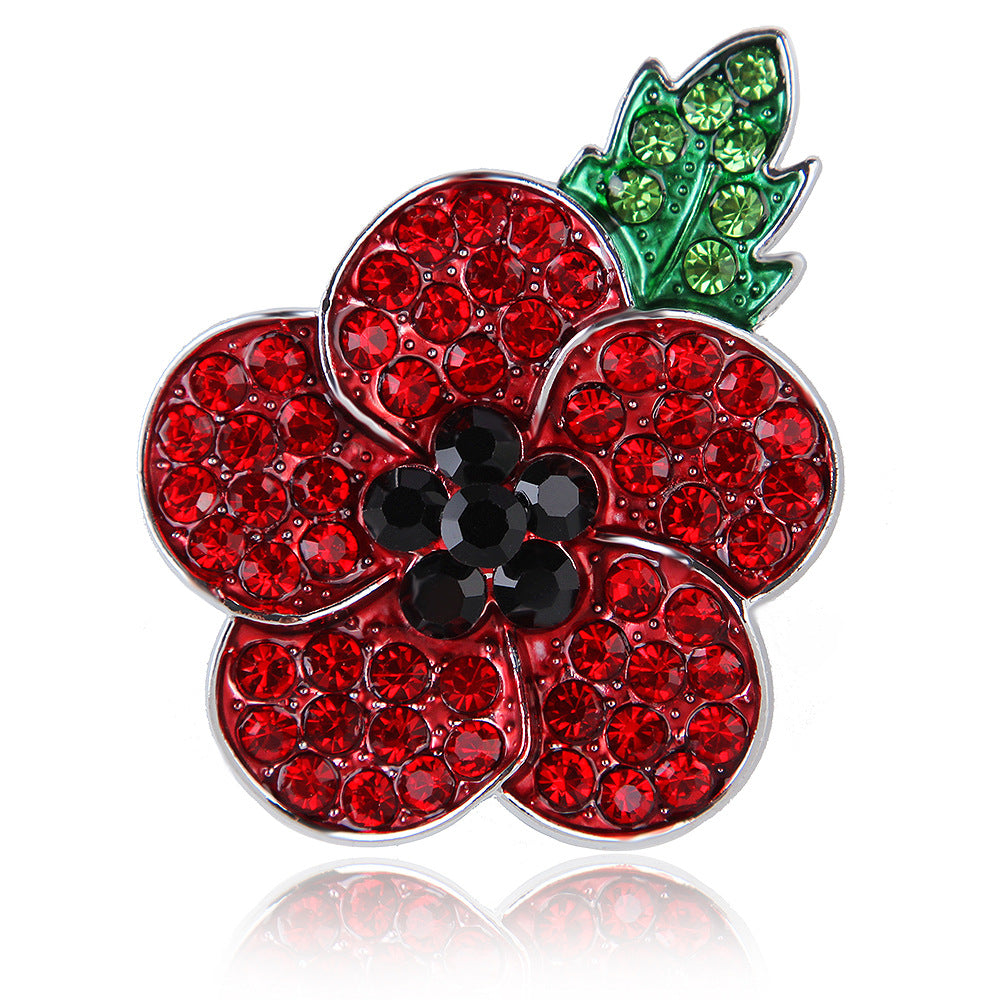 Fashionable Hand-Painted Bright Red Eco-Friendly Alloy Rhinestone Poppy Flower Brooch Pin Corsage for Women's Unique Accessories - Image 5