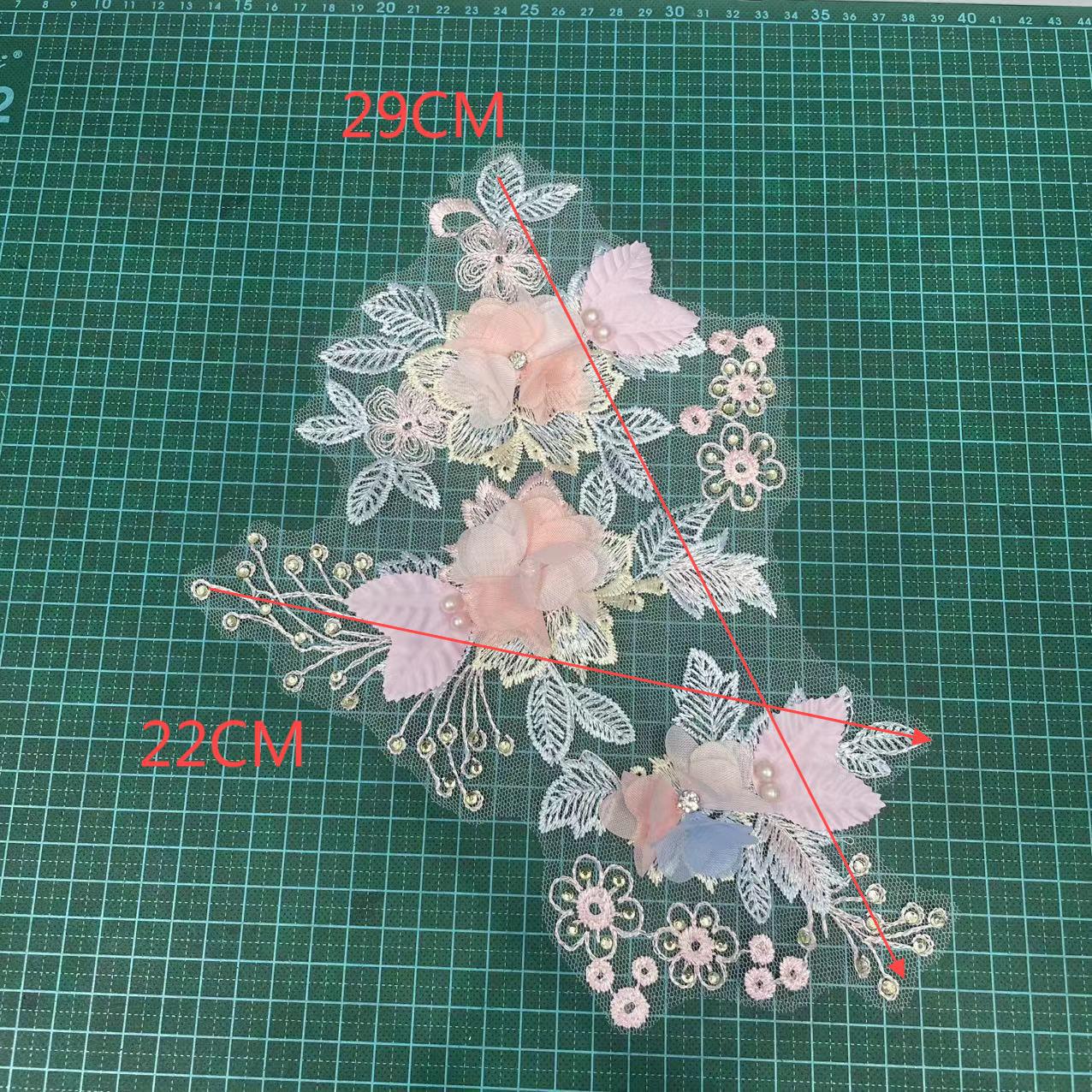 3D Embroidered Floral Appliqué | Beaded Rhinestone Sew-On Trim - Image 2