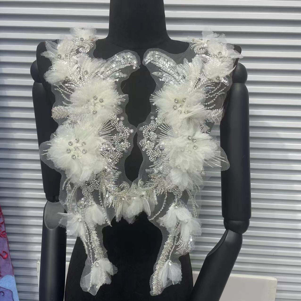 3D Beaded Floral Sleeve Appliqué | Bridal & Costume Trim