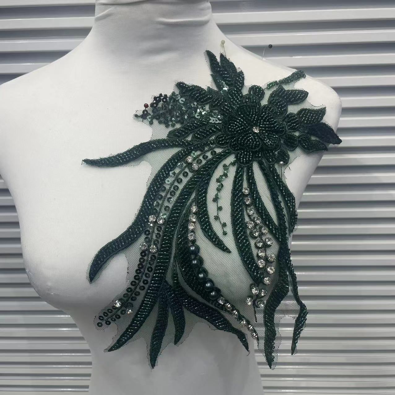 Beaded Sequin Lace Appliqué for Wedding Dresses | Floral Shoulder Trim - Image 12