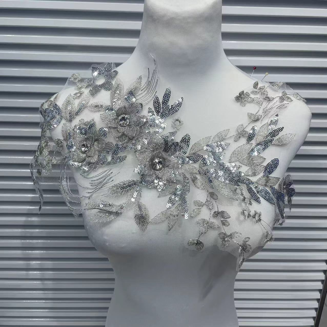 Multicolor Lace Trim with Embroidered Flowers, Crystal Glass Rhinestones & Beading – Sparkling DIY Appliqué for Wedding Dresses, Evening Gowns, Stage Costumes & Fashion Sewing Projects - Image 7