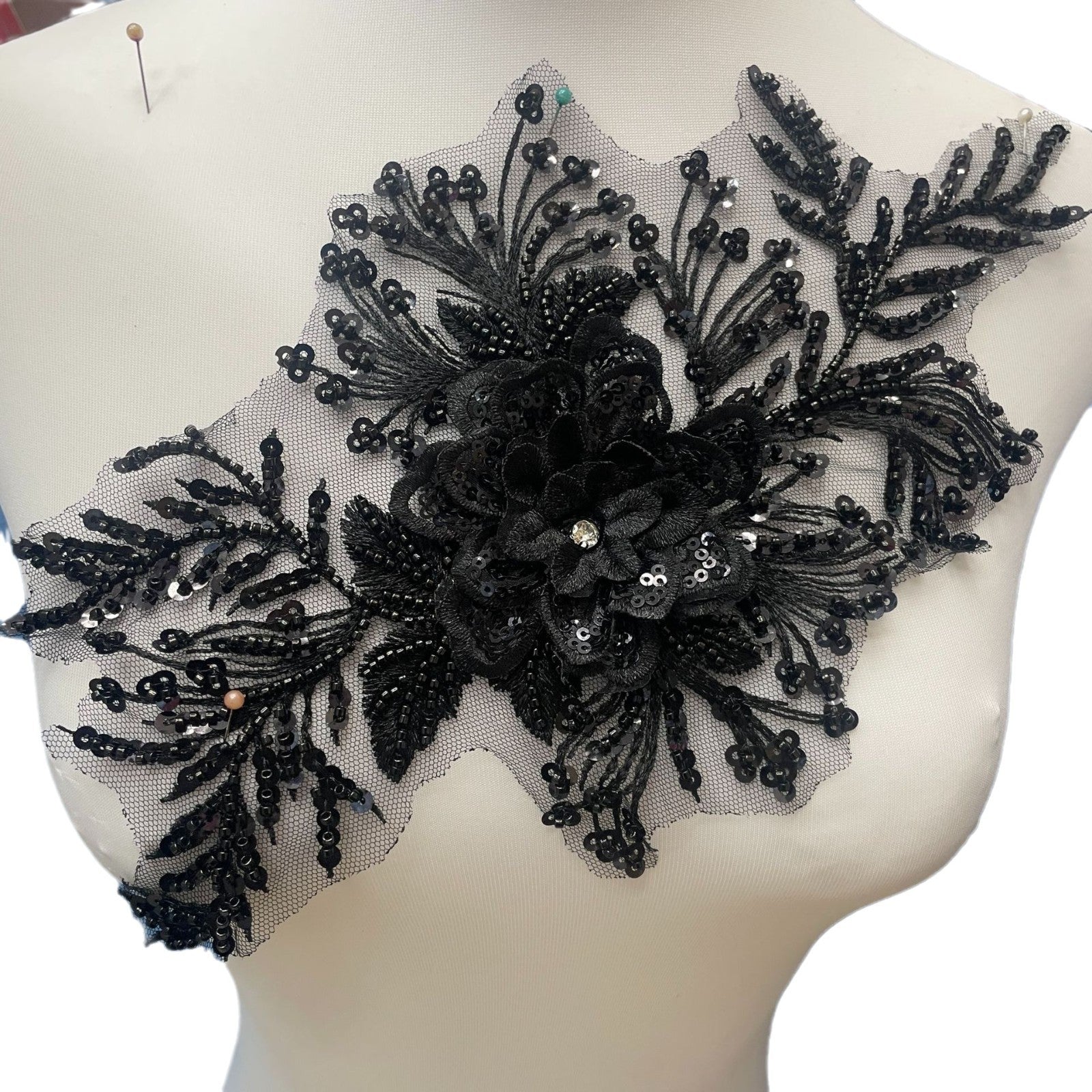 Premium Lace Floral Appliqué with Hand-Sewn Beads & Sequins – Embellished Wedding Dress Trim for Bridal Gowns, DIY Sewing Embroidery Patch, Delicate Lace Edging for Formal Wear & Craft Projects - Image 5