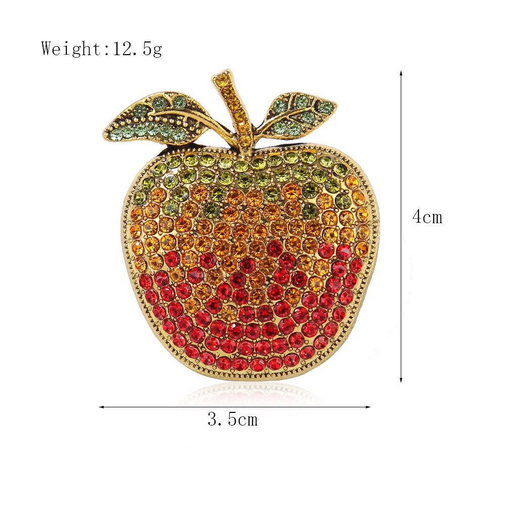 Eco-friendly Full Diamond Gradient Christmas Eve Apple Brooch Design Fruit Pin Fashion Coat Flower Accessory - Image 3