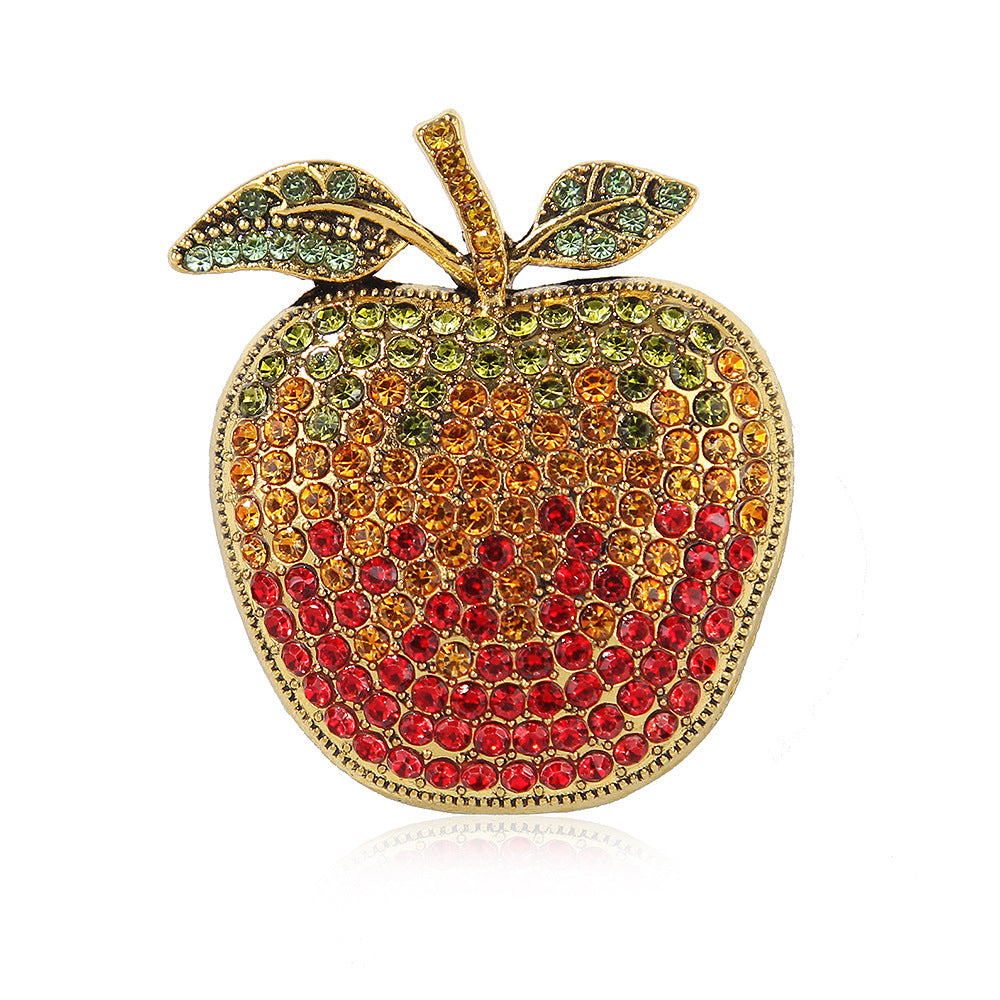 Eco-friendly Full Diamond Gradient Christmas Eve Apple Brooch Design Fruit Pin Fashion Coat Flower Accessory - Image 6