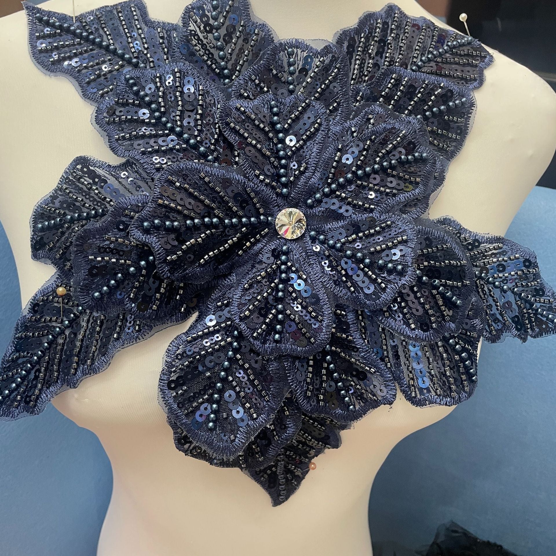 3D Extra-Large Snowflake Appliqué with 4-Layer Stiff Tulle, Fully Beaded & Sequined – Bold DIY Embellishment for Winter Wedding Dresses, Evening Gowns, Festival Costumes & Fashion Craft Projects - Image 16