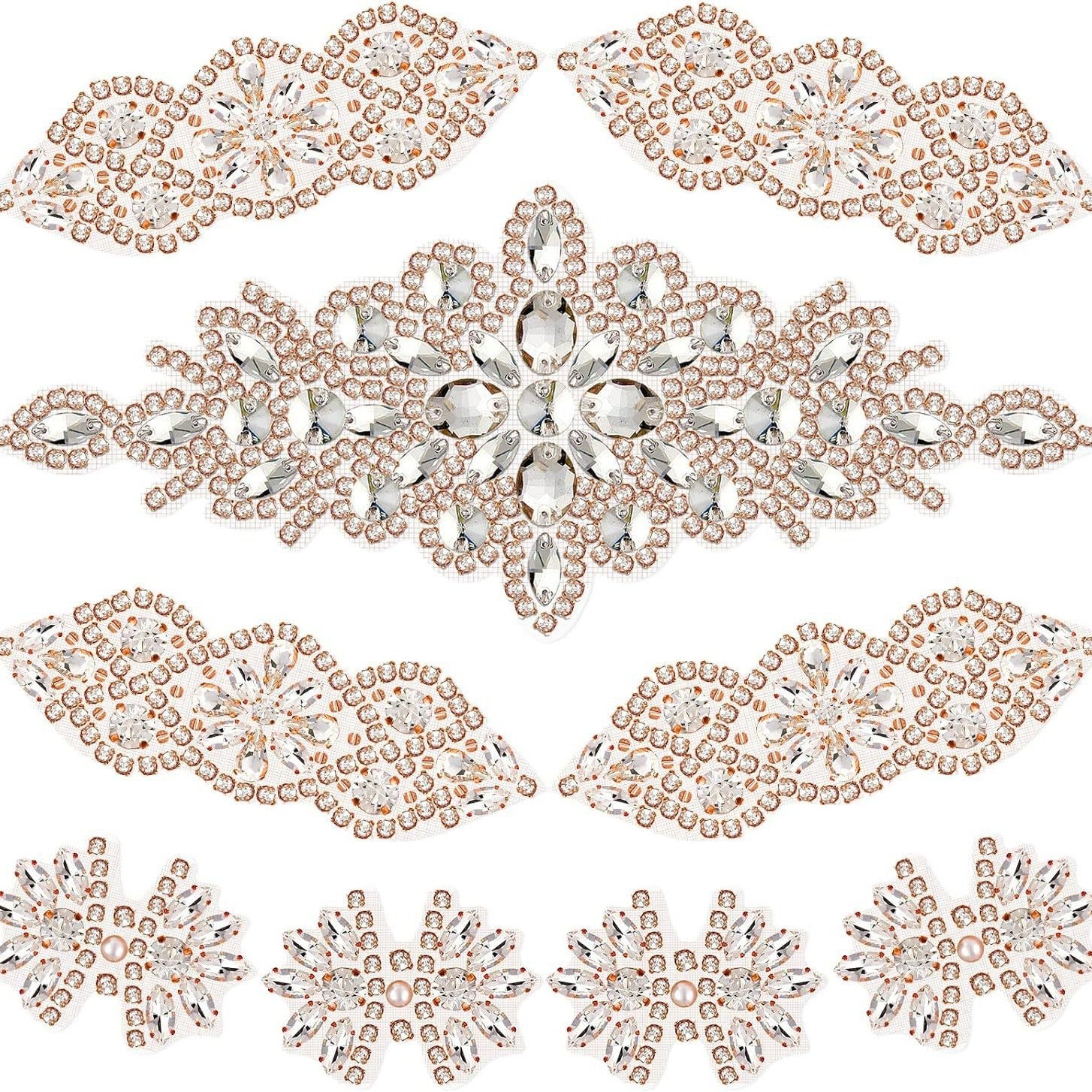 9 Pcs Rhinestone Applique Patches with Back Glue, Sparkling Iron-on Gems for Dancewear, Performance Costumes, Ice Skating Dress, Garment Embellishment - Image 2