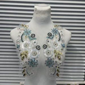 3D Beaded Floral Appliqué for Wedding Dresses | Crystal & Pearl Collar Trim