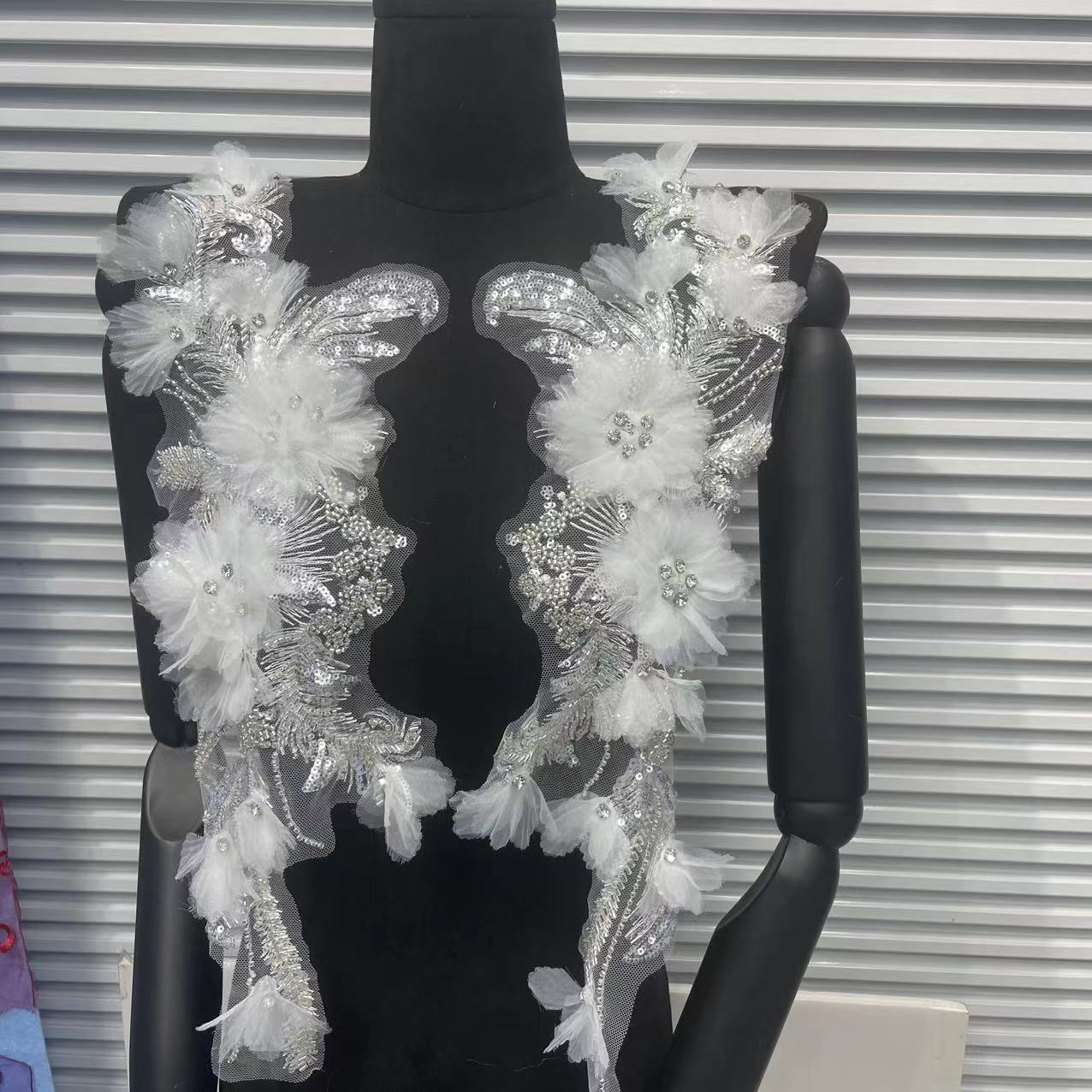 3D Beaded Floral Sleeve Appliqué | Bridal & Costume Trim - Image 6