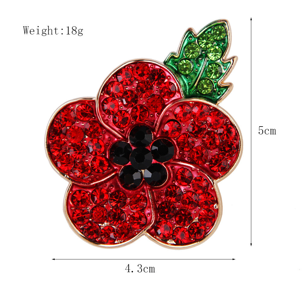 Fashionable Hand-Painted Bright Red Eco-Friendly Alloy Rhinestone Poppy Flower Brooch Pin Corsage for Women's Unique Accessories - Image 2