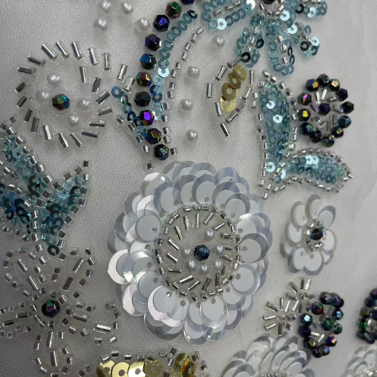 3D Beaded Floral Appliqué for Wedding Dresses | Crystal & Pearl Collar Trim - Image 2