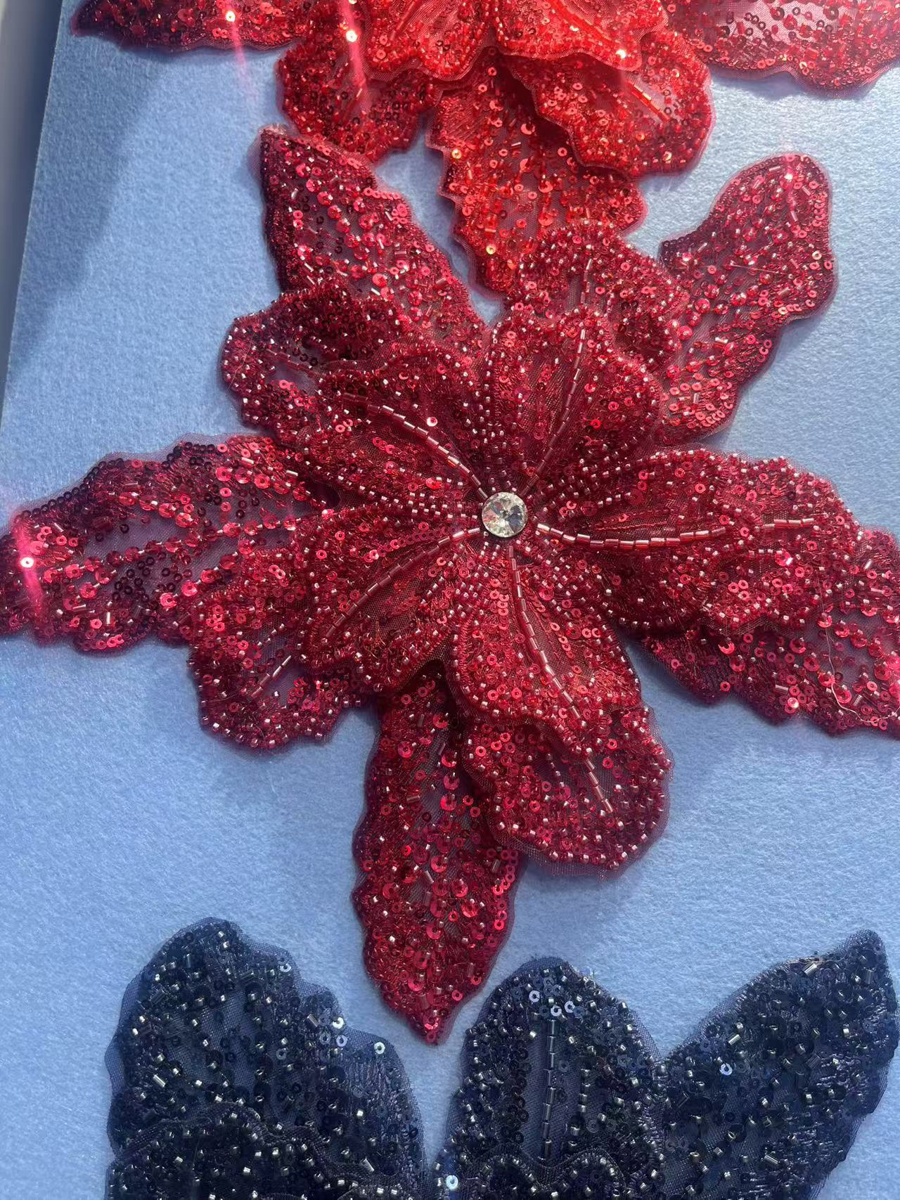 Multicolor Layered Sequin & Beaded 3D Floral Appliqué – Decorative Patch for Dresses, Evening Gowns & Bridal Fashion Accessories - Image 12