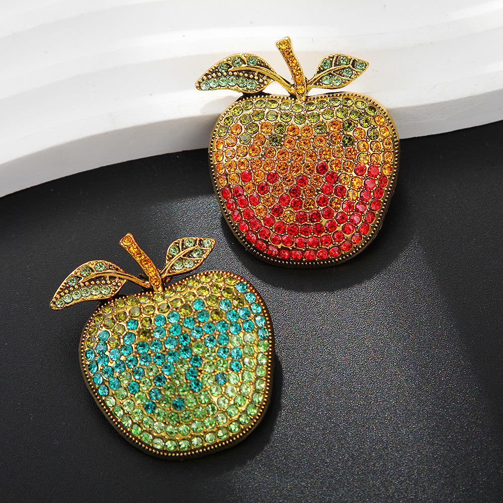 Eco-friendly Full Diamond Gradient Christmas Eve Apple Brooch Design Fruit Pin Fashion Coat Flower Accessory - Image 2