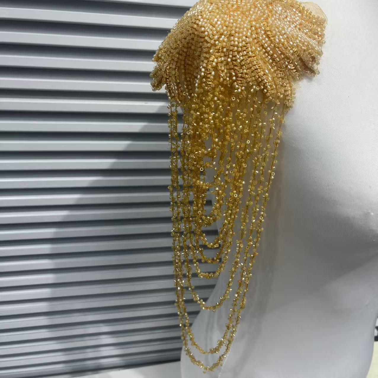 Elegant Vintage Bridal Shoulder Applique, Heavy Embroidery Patch with Crystal Pearl Beads Fringe for Wedding Gown, Prom Dress, Pageant Costume - Image 14