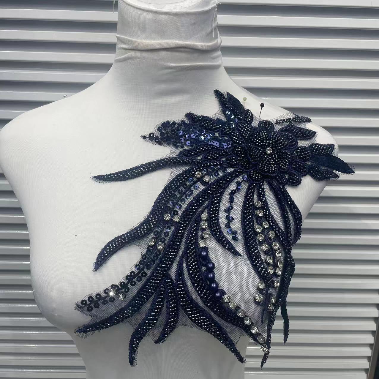 Beaded Sequin Lace Appliqué for Wedding Dresses | Floral Shoulder Trim - Image 9