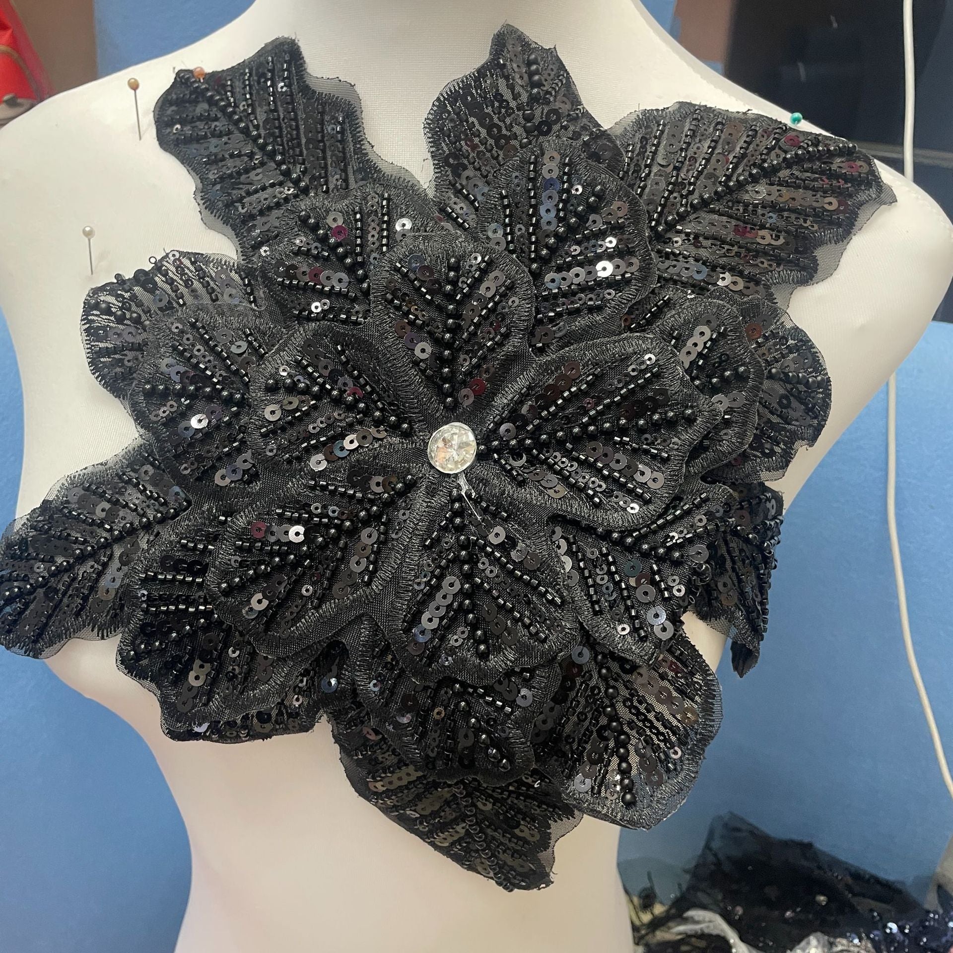 3D Extra-Large Snowflake Appliqué with 4-Layer Stiff Tulle, Fully Beaded & Sequined – Bold DIY Embellishment for Winter Wedding Dresses, Evening Gowns, Festival Costumes & Fashion Craft Projects - Image 8