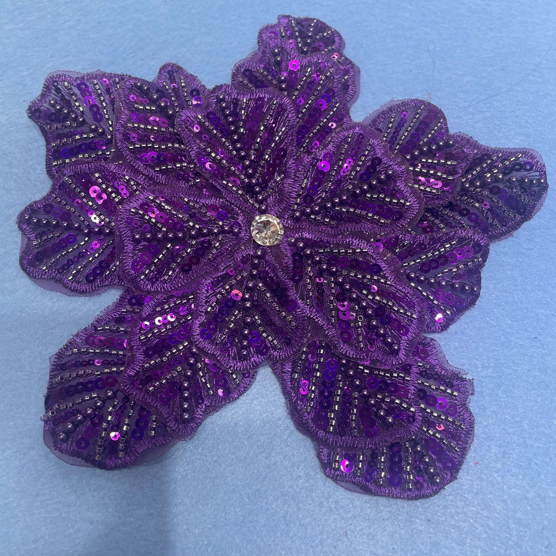 Large Floral Lace Appliqué Trim with Sequins & Beading – Embellished DIY Sew-On Embroidered Flower for Wedding Dresses, Evening Gowns & Bridal Fashion Accessories - Image 9