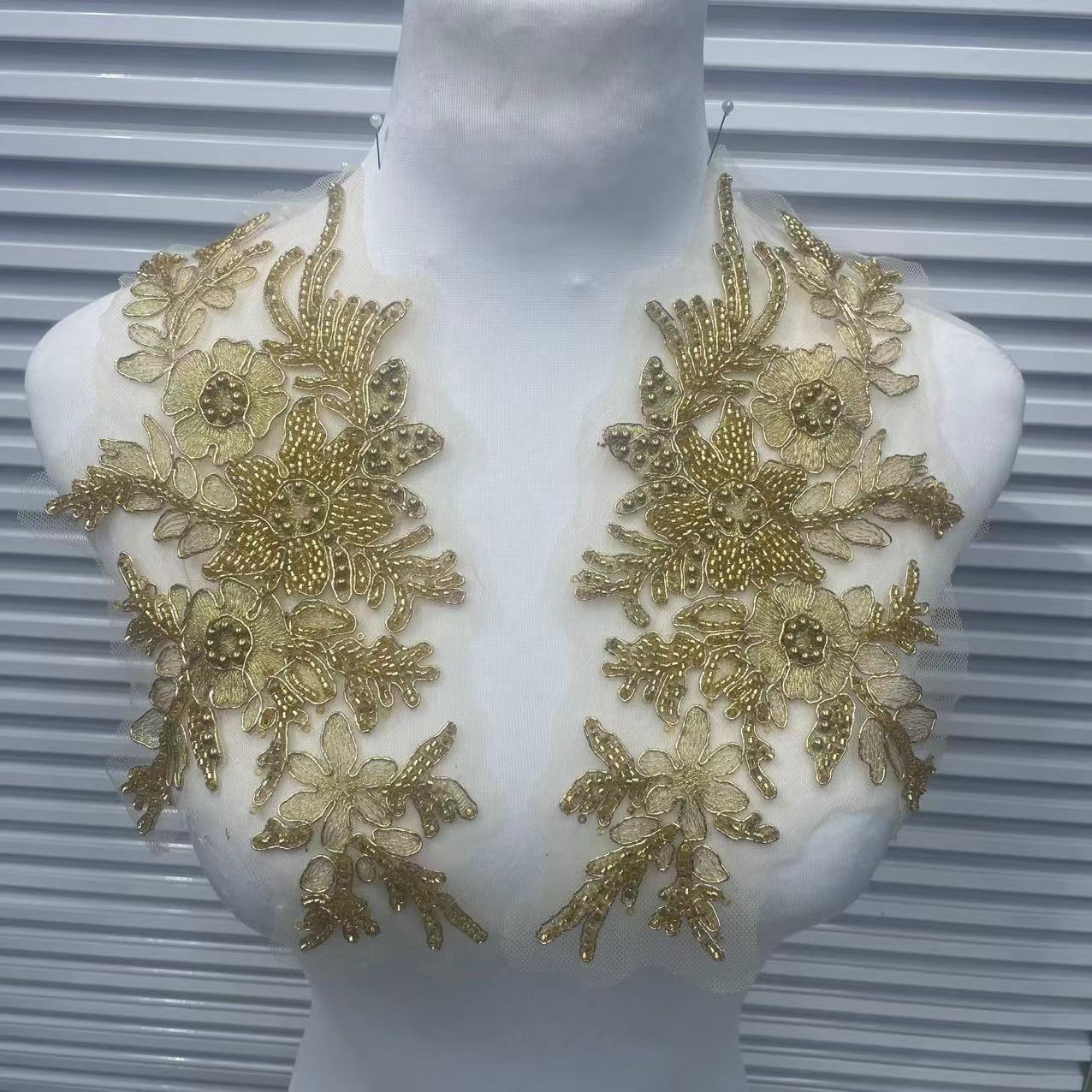 Sequin Lace Appliqué for Wedding Dresses | Multicolor Floral Neckline Trim - Image 12
