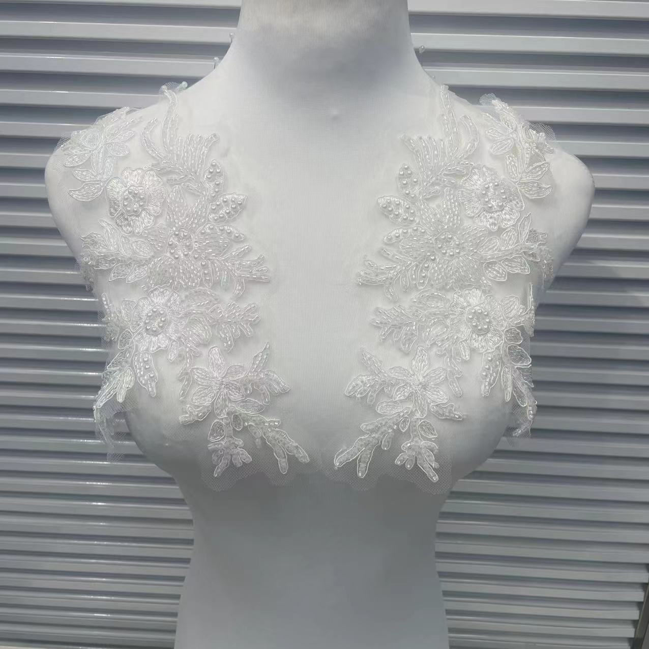 Sequin Lace Appliqué for Wedding Dresses | Multicolor Floral Neckline Trim - Image 6