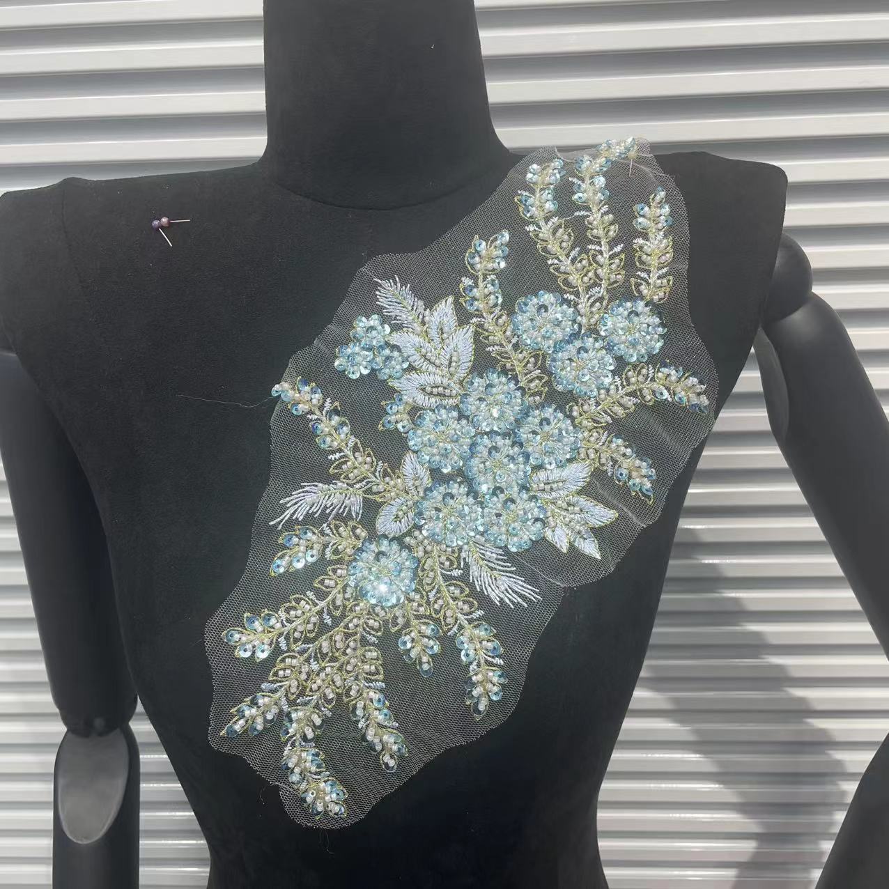 Color-Block 3D Embroidered Appliqué with Tube Beads & Lace – Minimalist Chic Patch for Sweaters, Jackets & DIY Fashion Embellishment - Image 3
