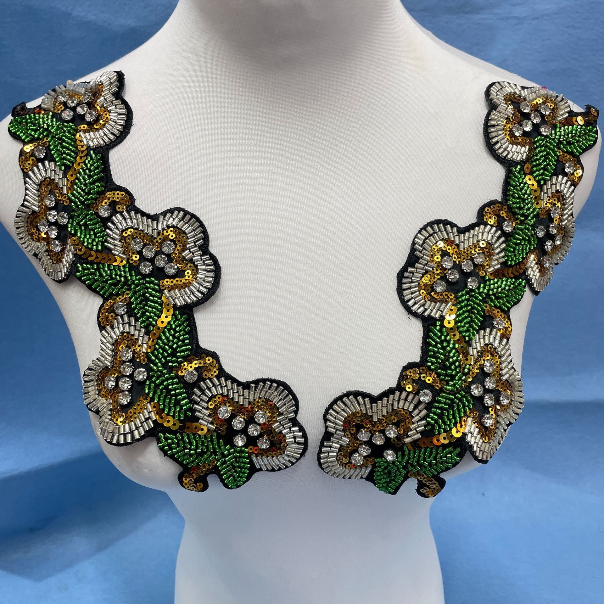Multicolor Hand-Beaded Lace Appliqué with Seed Beads & Crystal Glass Rhinestones – Bohemian Ethnic Embroidered Patch for DIY Fashion, Jackets, Bags & Cultural Costume Embellishment