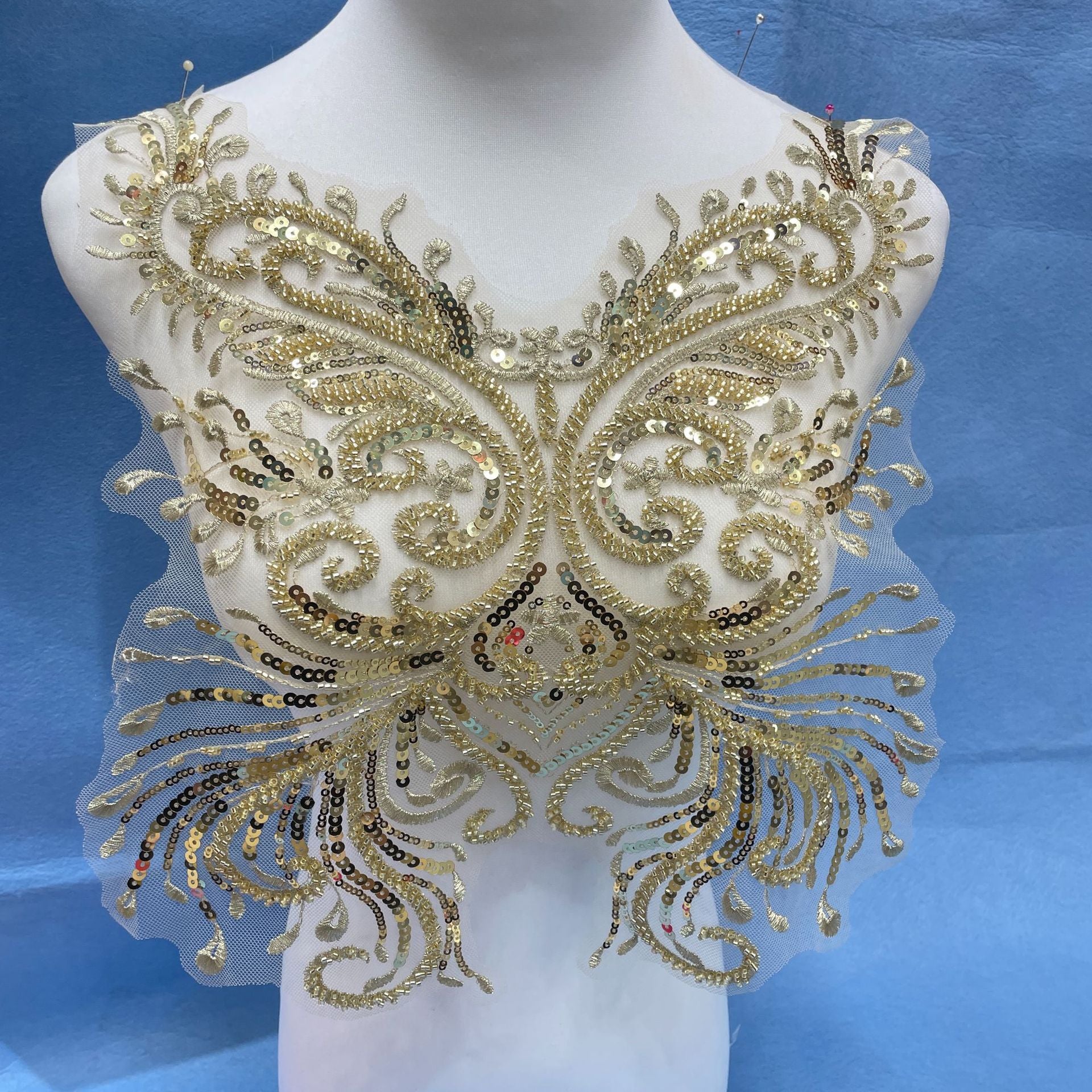 Lace and Sequin Embroidered Appliqué Patch for Front & Back of Wedding Dresses – DIY Decorative Trim with Elegant Lace & Sparkling Sequins for Bridal Gowns, Evening Wear & Custom Sewing Projects - Image 11