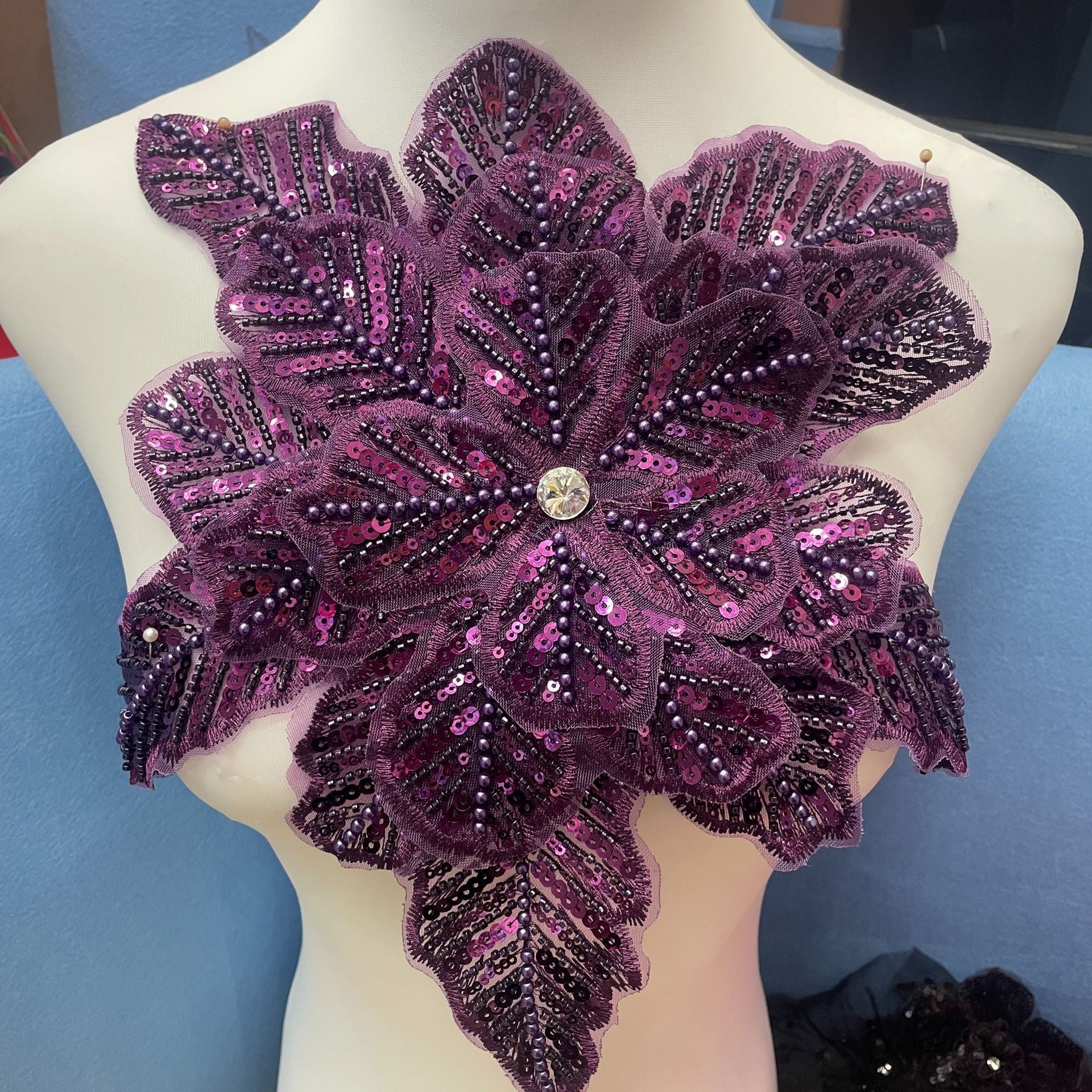 3D Extra-Large Snowflake Appliqué with 4-Layer Stiff Tulle, Fully Beaded & Sequined – Bold DIY Embellishment for Winter Wedding Dresses, Evening Gowns, Festival Costumes & Fashion Craft Projects - Image 17
