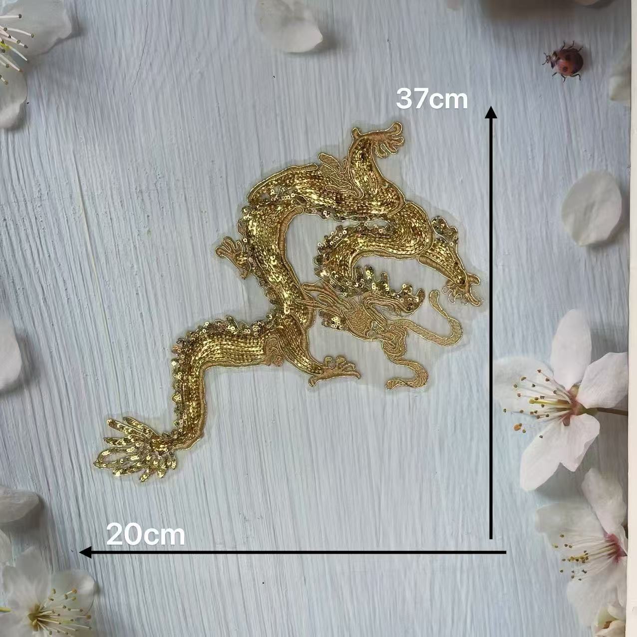 Dragon and Phoenix Embroidery Patch, Gold Sequins Applique for Wedding Cheongsam, Bridal Qipao, Traditional Chinese Costume - Image 3