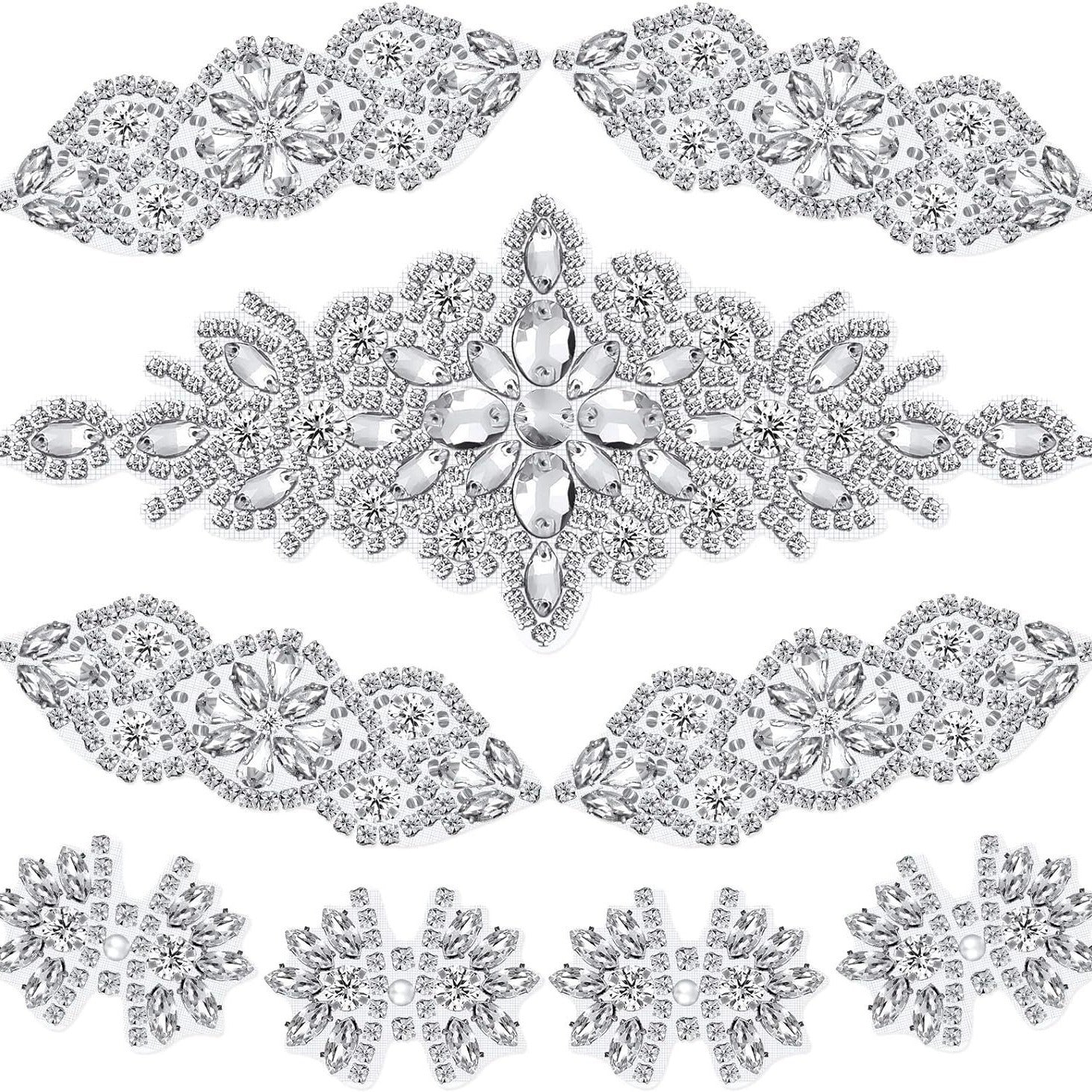 9 Pcs Rhinestone Applique Patches with Back Glue, Sparkling Iron-on Gems for Dancewear, Performance Costumes, Ice Skating Dress, Garment Embellishment - Image 5