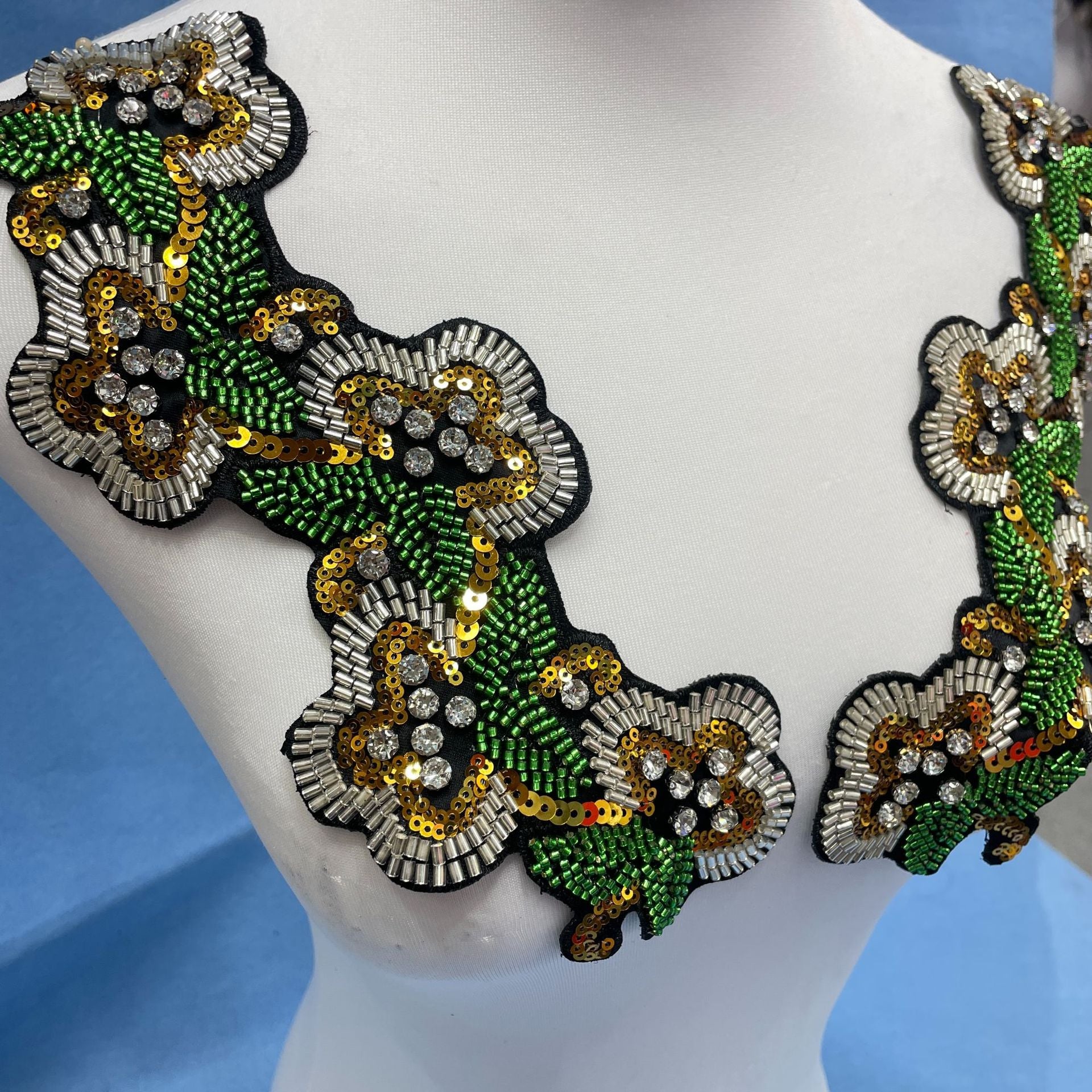 Multicolor Hand-Beaded Lace Appliqué with Seed Beads & Crystal Glass Rhinestones – Bohemian Ethnic Embroidered Patch for DIY Fashion, Jackets, Bags & Cultural Costume Embellishment - Image 3