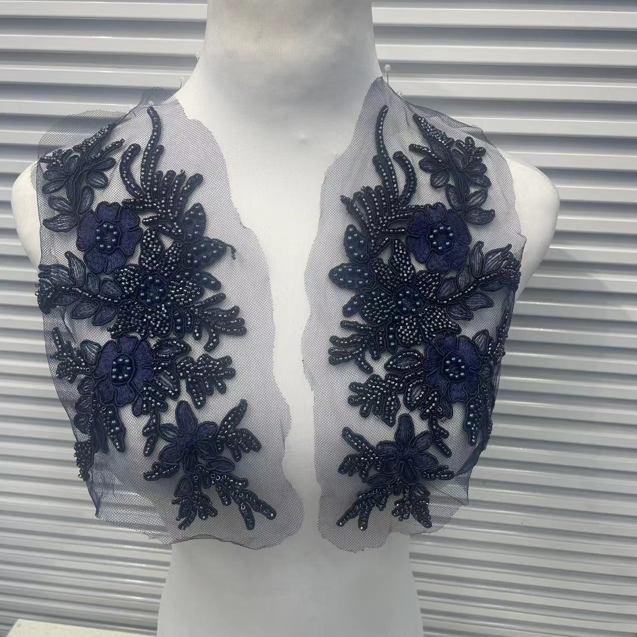 Sequin Lace Appliqué for Wedding Dresses | Multicolor Floral Neckline Trim - Image 14