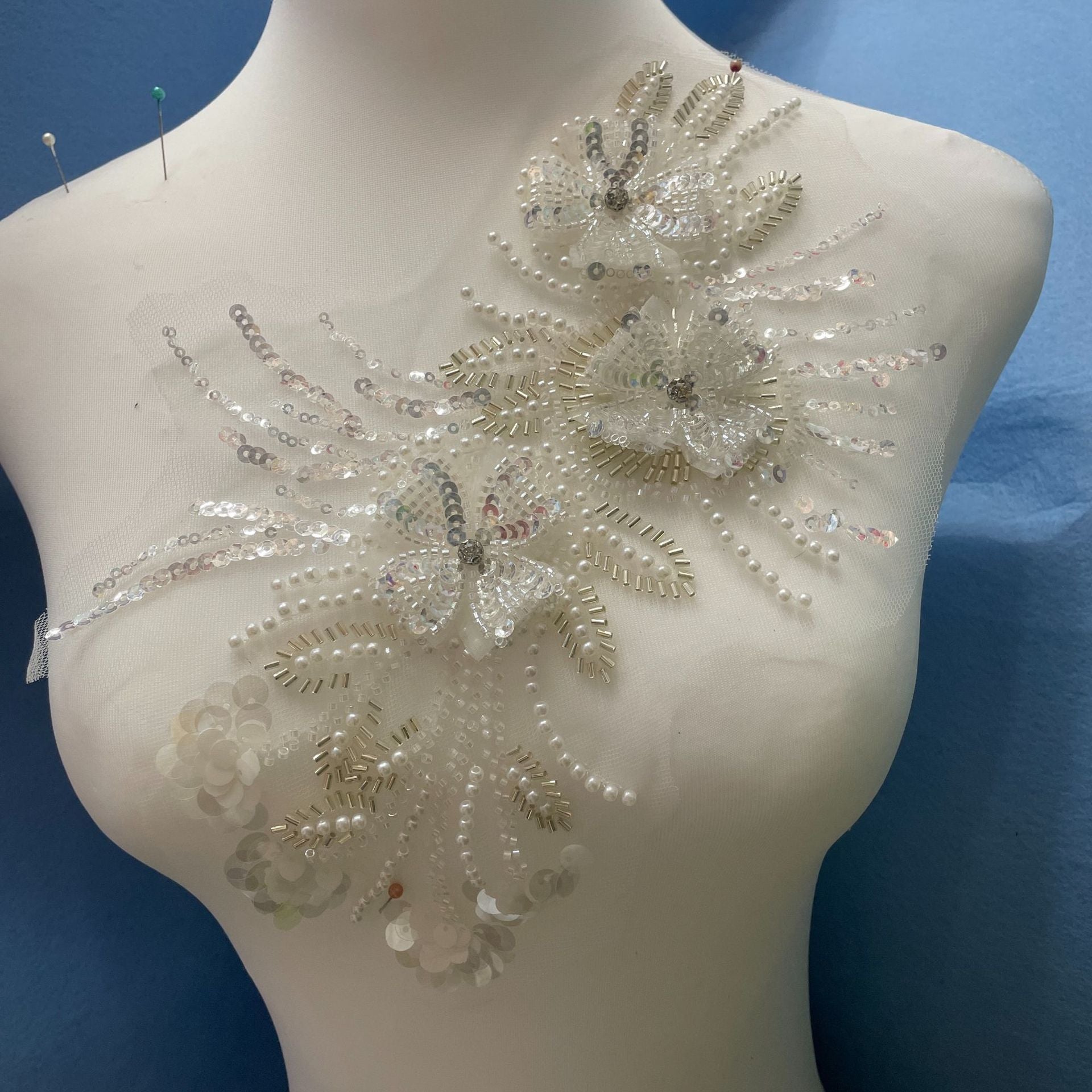 Multicolor Lace Trim with Embroidered Flowers, Sequins & Tube Beads – Heavy Beaded DIY Appliqué for Wedding Dresses, Evening Gowns, Stage Costumes & Bridal Fashion Sewing Projects - Image 3