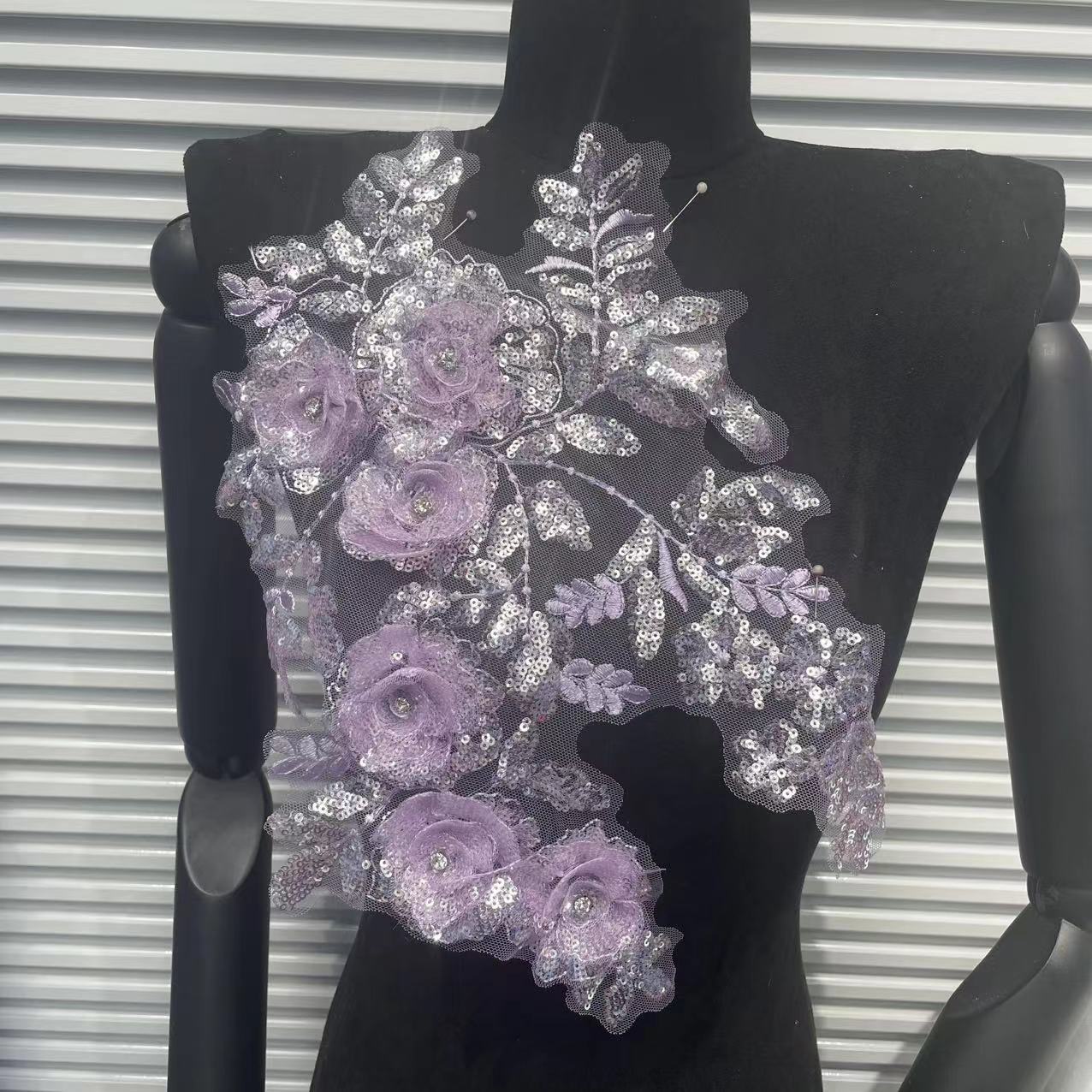 Beaded Lace Embroidered Appliqué Trim – Full-Coverage Sequin & Multi-Color Crystal Flower Motif, Matching Pair Design for Wedding Dresses, Evening Gowns & Bridal DIY Sewing Projects - Image 12