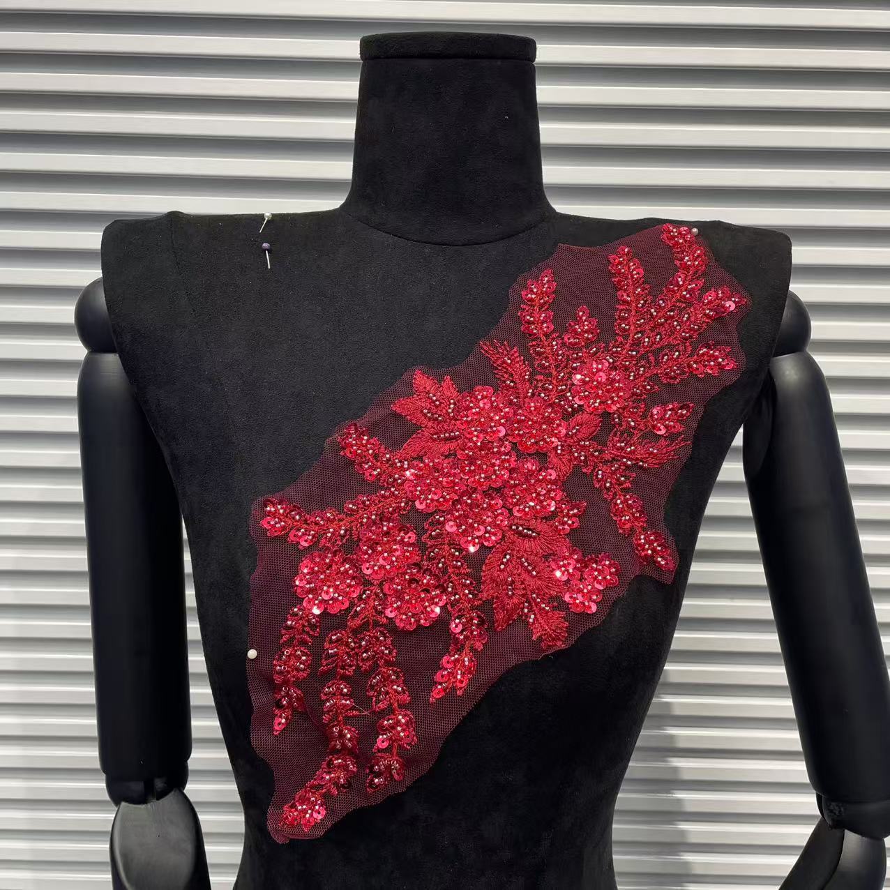 Color-Block 3D Embroidered Appliqué with Tube Beads & Lace – Minimalist Chic Patch for Sweaters, Jackets & DIY Fashion Embellishment - Image 10