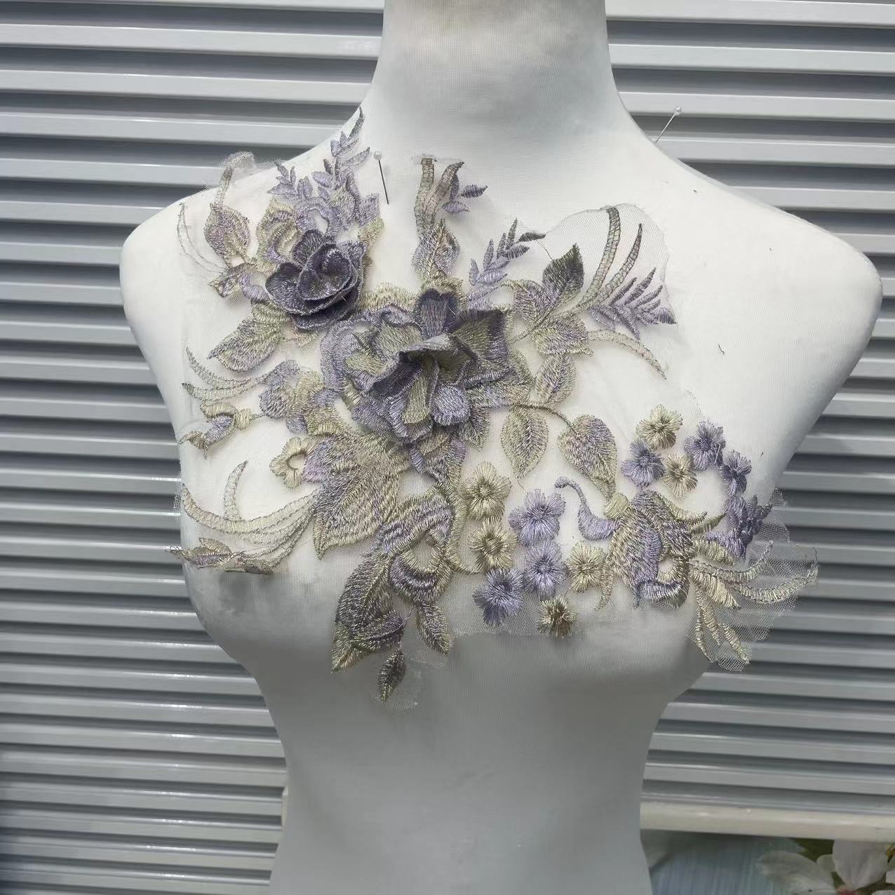 3D Beaded Floral Appliqué for Wedding Dresses | Sequin Tulle Trim - Image 2