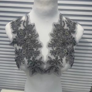 Sequin Lace Appliqué for Wedding Dresses | Multicolor Floral Neckline Trim