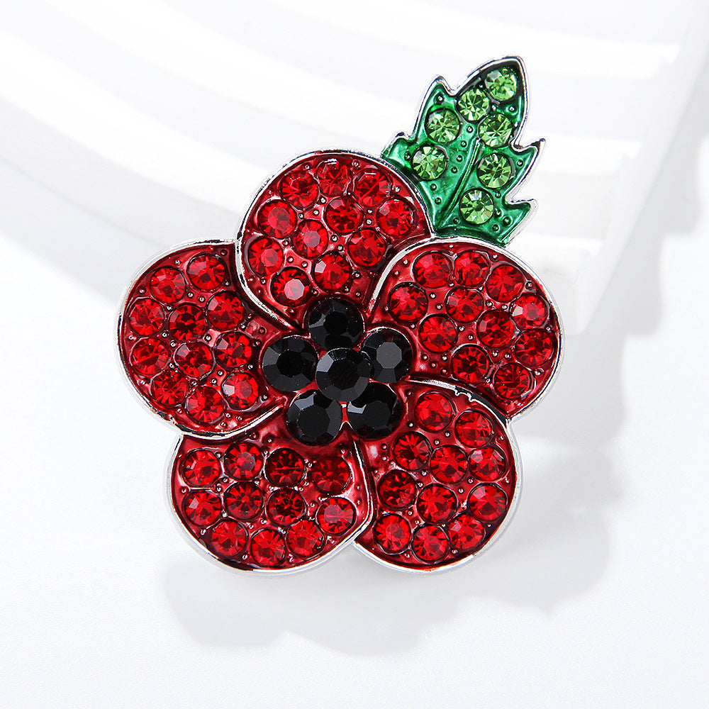 Fashionable Hand-Painted Bright Red Eco-Friendly Alloy Rhinestone Poppy Flower Brooch Pin Corsage for Women's Unique Accessories - Image 3