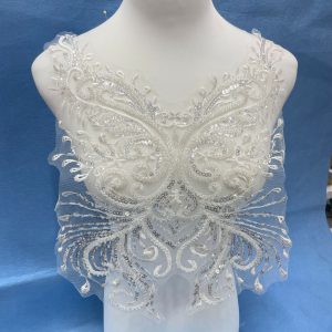 Lace and Sequin Embroidered Appliqué Patch for Front & Back of Wedding Dresses – DIY Decorative Trim with Elegant Lace & Sparkling Sequins for Bridal Gowns, Evening Wear & Custom Sewing Projects